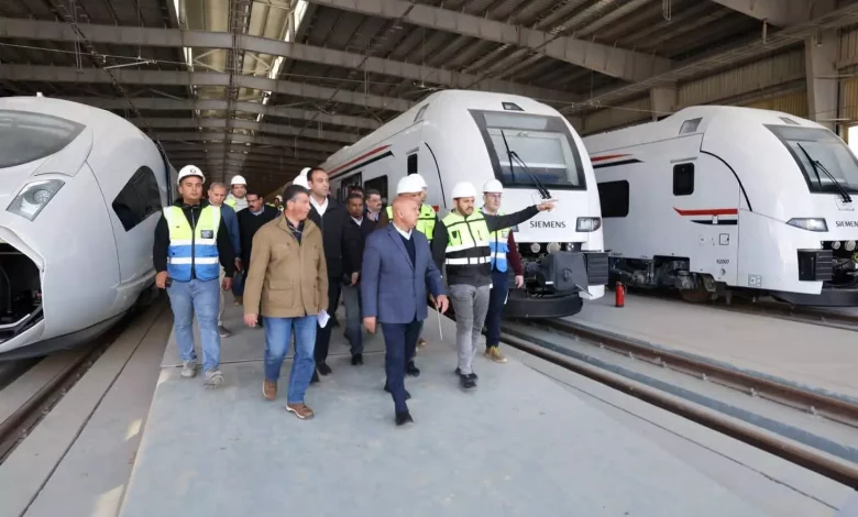 القطار الكهربائي السريع، الخط الأول السخنة العلمين مطروح، ورشة حدائق أكتوبر، وزارة النقل المصرية، شبكة القطار السريع في مصر، تركيب قضبان السكة الحديد، مركز التحكم وتشغيل القطارات